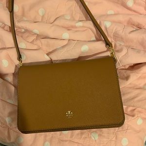 Tan/bright brown cross body purse